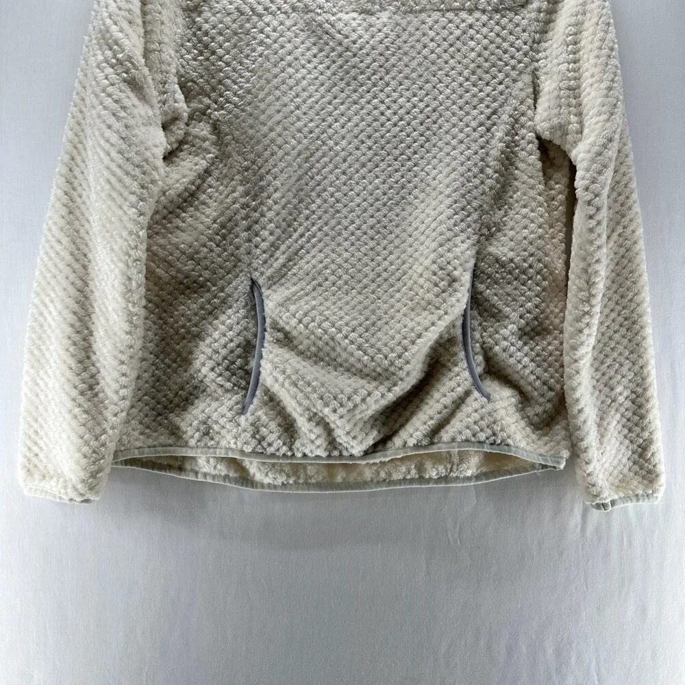 Eddie Bauer Sherpa Quilted Pullover Sweater Women M Snap Mock Neck Pockets Cream - Picture 4 of 11